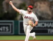 Los Angeles Angels pitcher Chase Silseth throws from the mound against the Boston Red Sox at Angel Stadium.