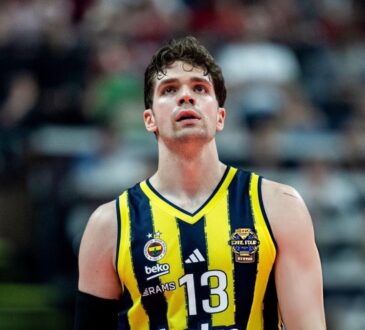 Tarik Biberovic wearing Fenerbahce Beko jersey number 13 at EuroLeague Final Four