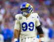 Los Angeles Rams defensive tackle Aaron Donald looks toward the sideline between plays against the Arizona Cardinals.
