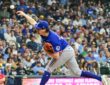 Texas Rangers starting pitcher Cal Quantrill follows through on a pitch against the Milwaukee Brewers.