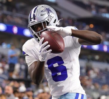 Dallas Cowboys wide receiver Camden Brown pulls in a pass during pregame warmups.