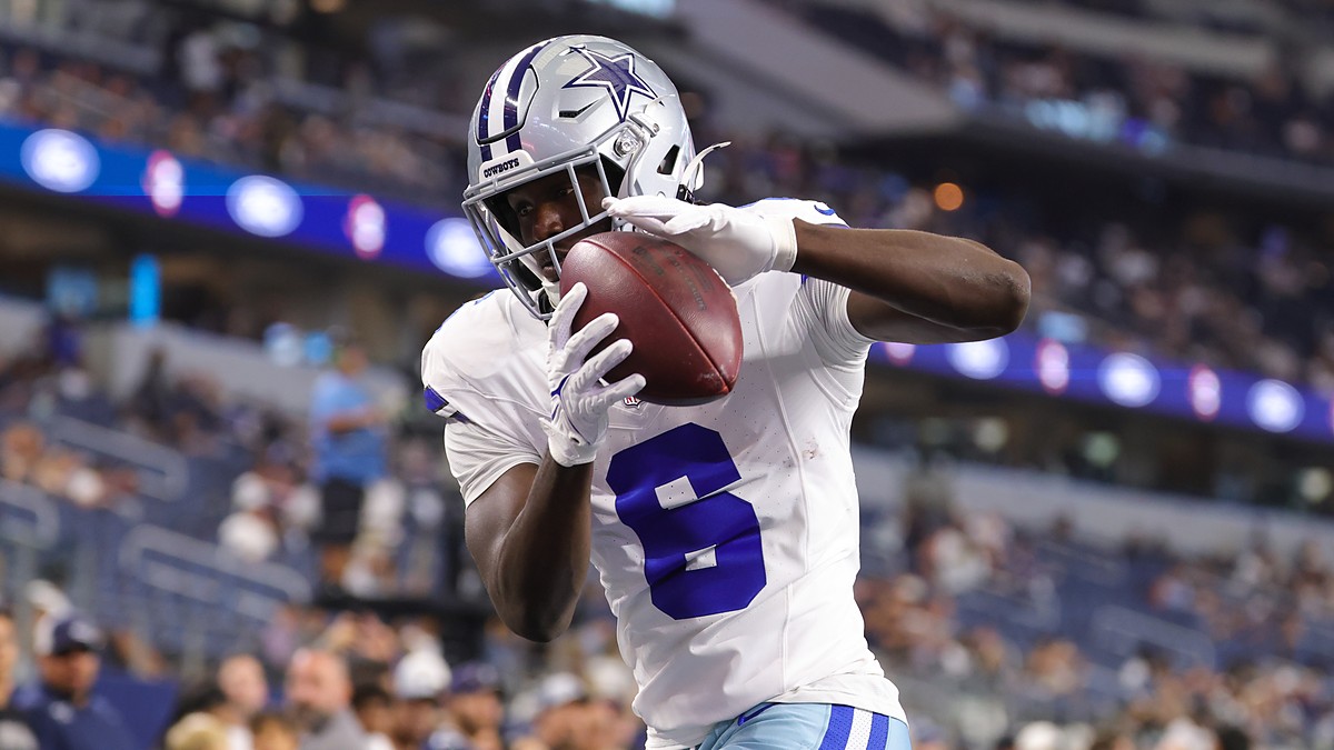 Dallas Cowboys wide receiver Camden Brown pulls in a pass during pregame warmups.
