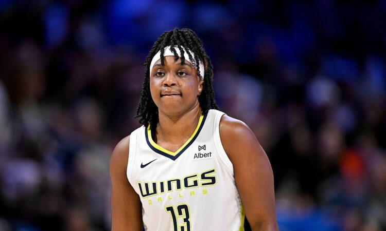 Dallas Wings guard Christyn Williams looks on during the second half against the Phoenix Mercury at College Park Center.