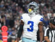 Dallas Cowboys wide receiver George Pickens reacts after making a catch against the Las Vegas Raiders.