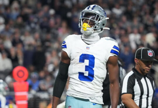 Dallas Cowboys wide receiver George Pickens reacts after making a catch against the Las Vegas Raiders.