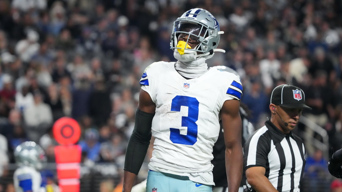 Dallas Cowboys wide receiver George Pickens reacts after making a catch against the Las Vegas Raiders.