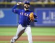 Texas Rangers relief pitcher Jakob Junis delivers a pitch against the Tampa Bay Rays at Tropicana Field.