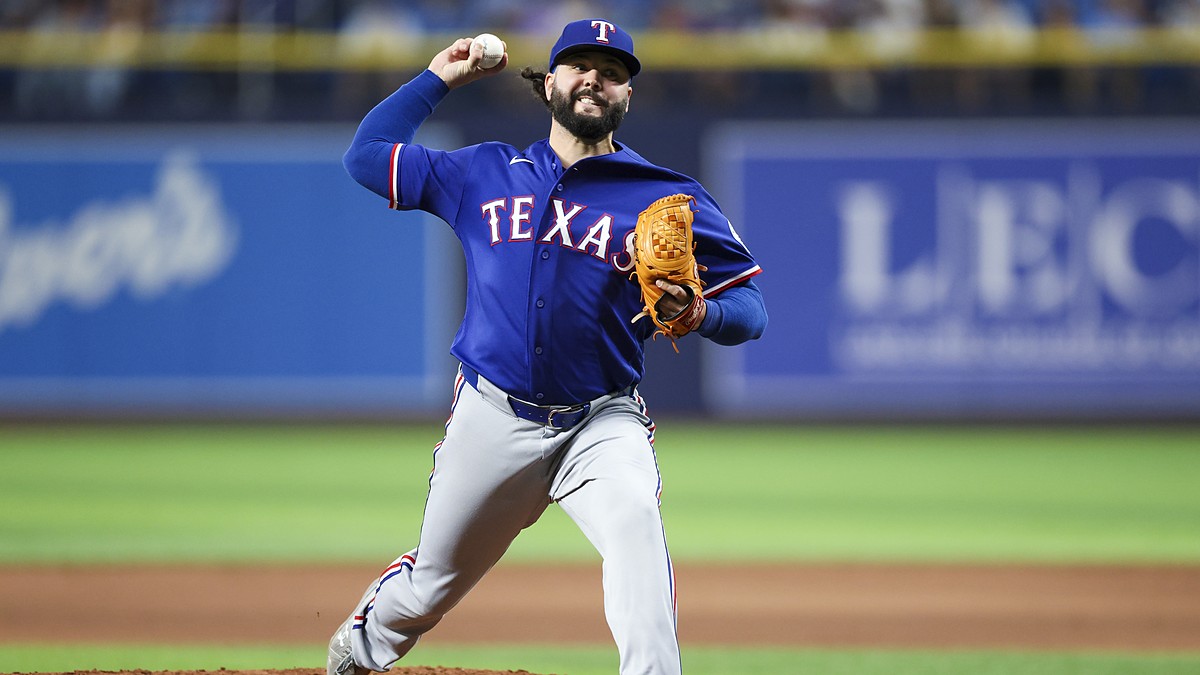 Texas Rangers relief pitcher Jakob Junis delivers a pitch against the Tampa Bay Rays at Tropicana Field.