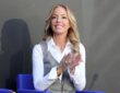 Los Angeles Lakers governor Jeanie Buss looks on during the Pat Riley statue unveiling ceremony at Crypto.com Arena.