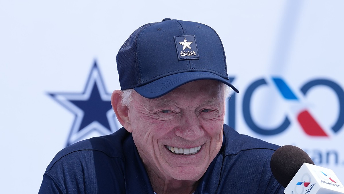 Dallas Cowboys owner and general manager Jerry Jones smiles during the team's training camp opening press conference.