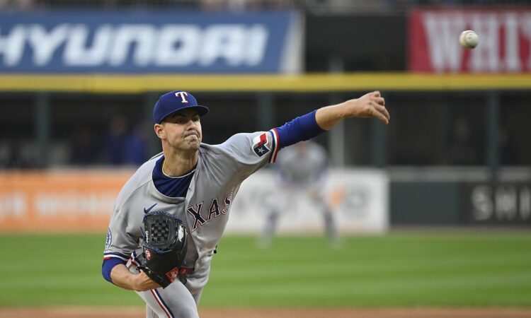 Texas Rangers pitcher MacKenzie Gore follows through on a delivery against the Chicago White Sox.