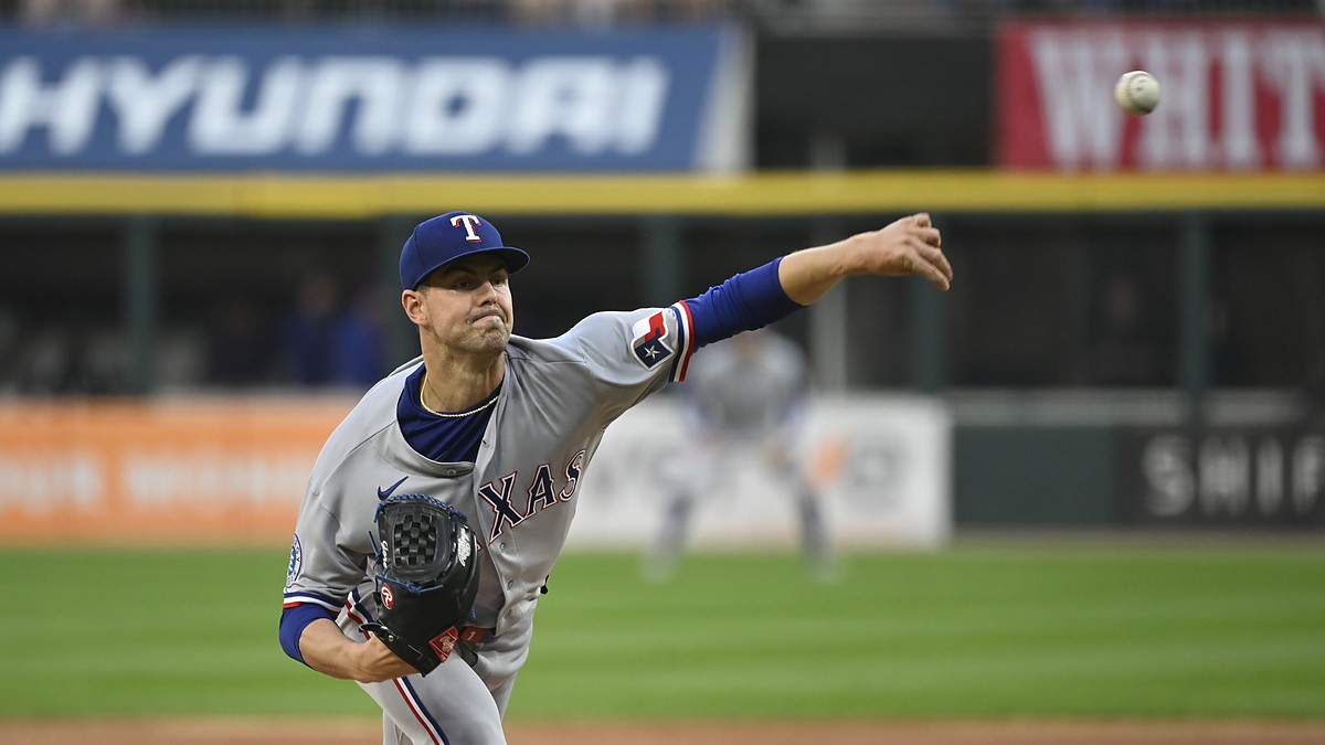 Texas Rangers pitcher MacKenzie Gore follows through on a delivery against the Chicago White Sox.