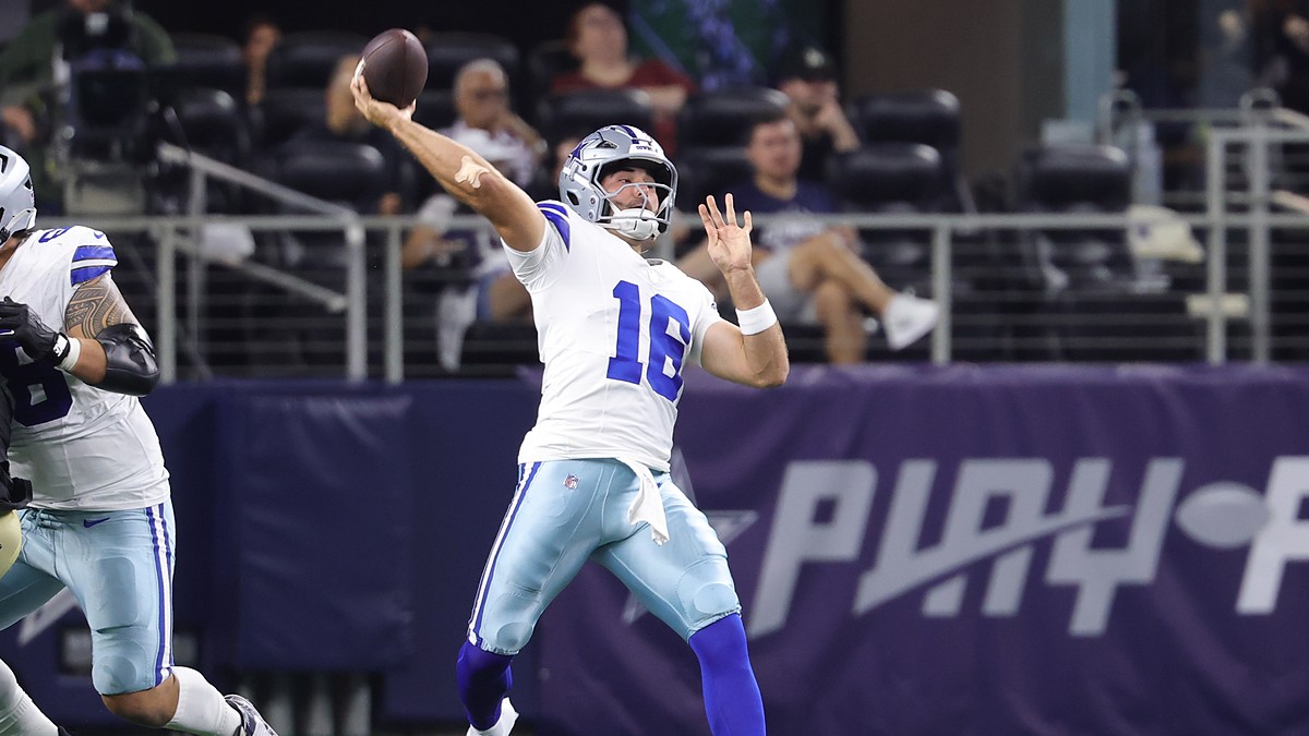 Dallas Cowboys quarterback Sam Howell releases a pass against the New Orleans Saints.