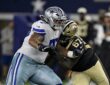 Dallas Cowboys guard Trevor Keegan locks up New Orleans Saints defensive tackle Kahlil Saunders at the line.
