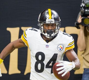 Pittsburgh Steelers wide receiver Antonio Brown carries the ball into the end zone against the Saints.