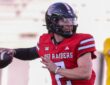 Texas Tech Red Raiders quarterback Brendan Sorsby, No. 2, cocks his arm to throw during the spring game.