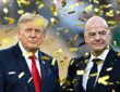 Donald Trump and FIFA President Gianni Infantino stand together amid falling confetti after the World Cup final.
