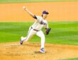 Rangers starting pitcher Jacob deGrom releases a pitch from the mound in the second inning.