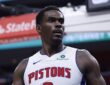 Detroit Pistons center Jalen Duren reacts during a playoff game against the Orlando Magic.