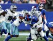 Cowboys safety Jalen Thompson and linebacker Donovan Ezeiruaku jar the ball loose from Giants tight end Isaiah Likely.