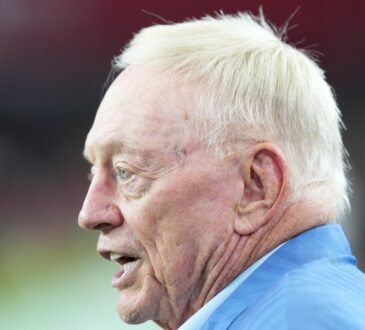 Dallas Cowboys owner Jerry Jones looks toward the field in profile before the game against the Arizona Cardinals.