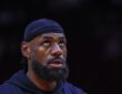 Los Angeles Lakers forward LeBron James #23 reacts to his shot before playing against the Houston Rockets at Toyota Center.