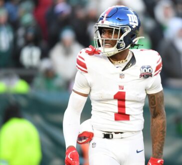 New York Giants wide receiver Malik Nabers walks off after a touchdown catch against the Philadelphia Eagles.