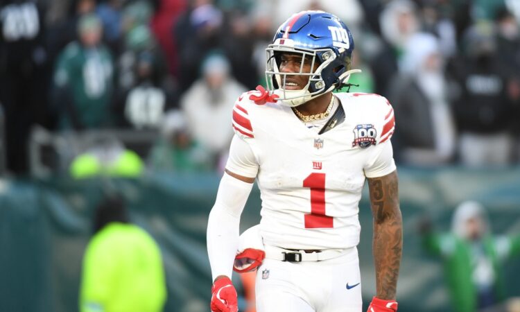 New York Giants wide receiver Malik Nabers walks off after a touchdown catch against the Philadelphia Eagles.