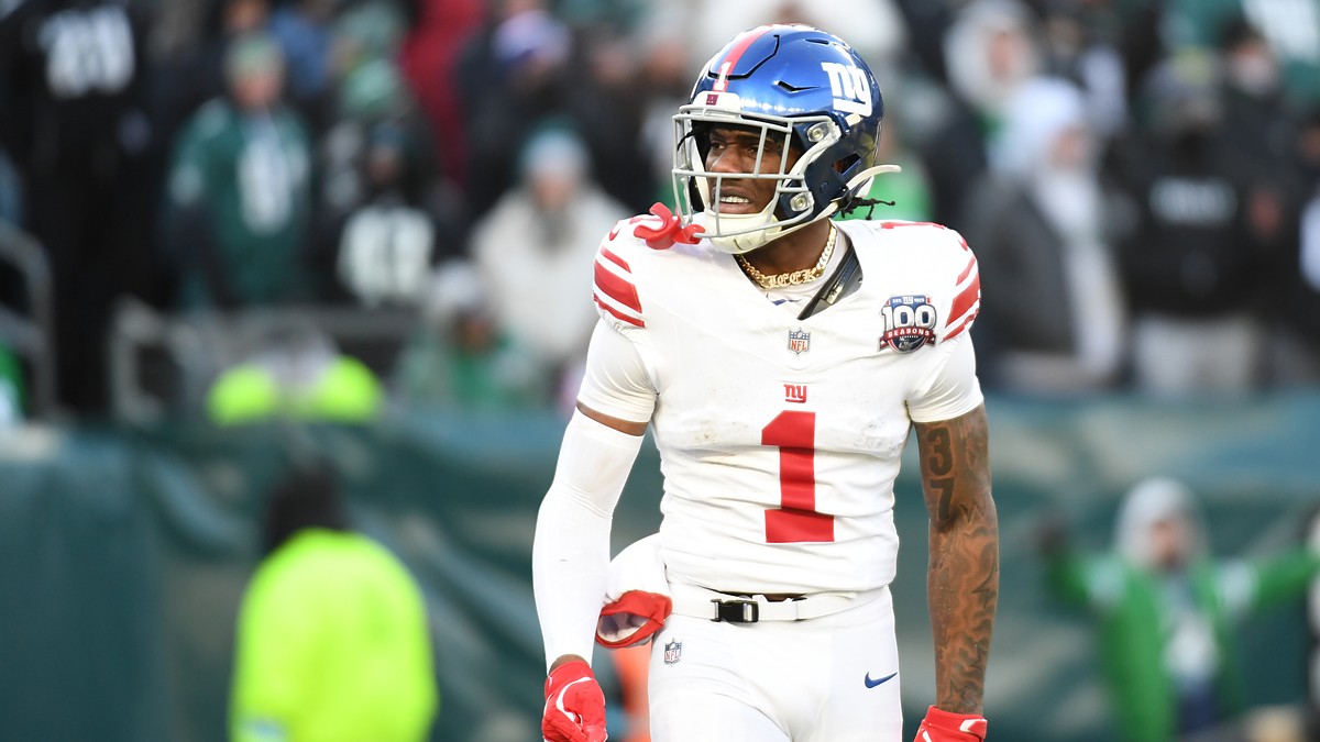 New York Giants wide receiver Malik Nabers walks off after a touchdown catch against the Philadelphia Eagles.