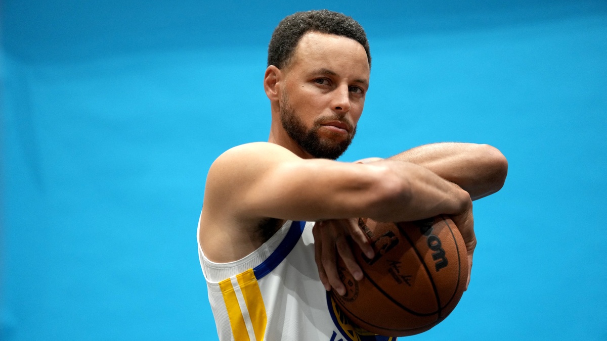 Golden State Warriors guard Stephen Curry #30 poses for a portrait during NBA Media Day at Chase Center.