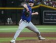 Texas Rangers pitcher Tyler Alexander delivers a pitch from the mound against Arizona at Chase Field.