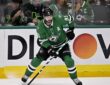 Dallas Stars center Tyler Seguin skates with his stick down along the boards during a playoff game against the Colorado Avalanche.
