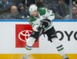 Dallas Stars forward Tyler Seguin follows through on a shot along the boards at Rogers Arena.
