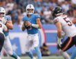 Tennessee Titans quarterback Will Levis looks downfield from the pocket during a preseason game at Nissan Stadium.