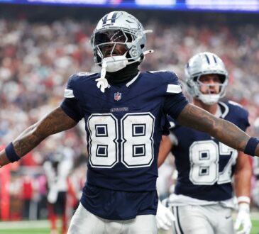 Dallas Cowboys wide receiver CeeDee Lamb (88) celebrates after scoring a fourth-quarter touchdown against the Houston Texans at Reliant Stadium.