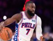Philadelphia 76ers guard Jaylen Brown #7 drives against the Milwaukee Bucks during the second quarter at Xfinity Mobile Arena.