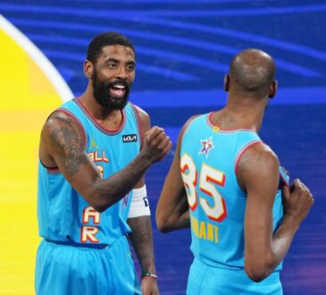 Kyrie Irving and Kevin Durant during the 2025 NBA All-Star Game at Chase Center.
