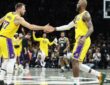 Luka Dončić and LeBron James during a Lakers-Nets game