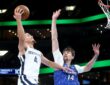 Memphis Grizzlies guard Walter Clayton Jr. rises for a one-handed layup as Orlando Magic center Colin Castleton reaches to contest.