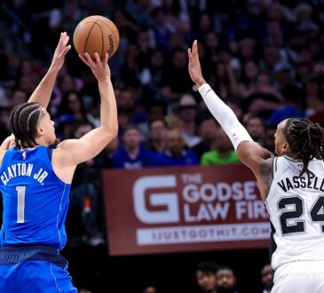 Dallas Mavericks Guard Walter Clayton Jr. Shoots Over Spurs Guard Devin Vassell